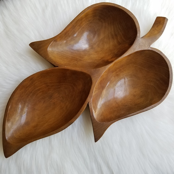 Boho Vintage Leaf Shaped Wooden Tray - Picture 3 of 13